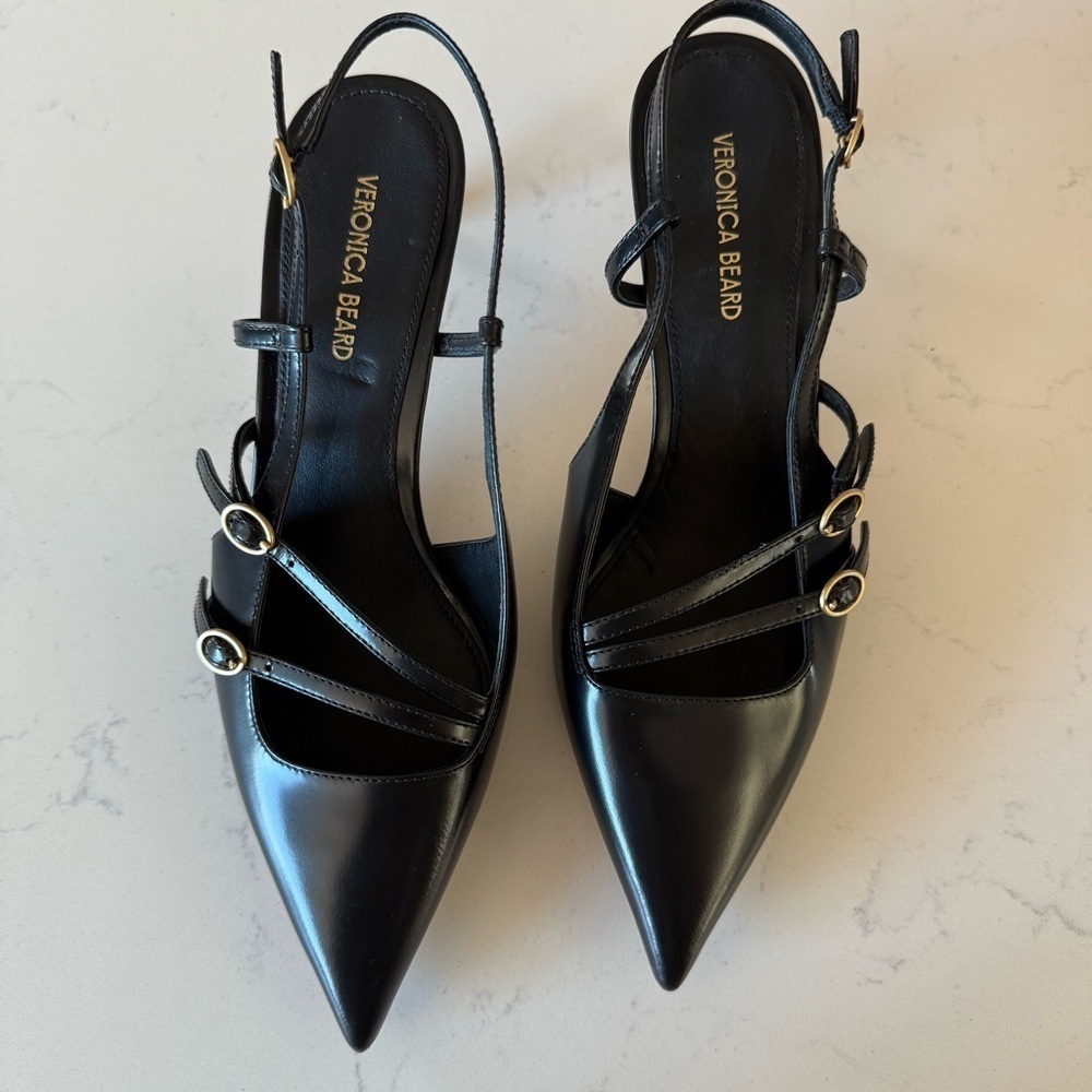Veronica Beard Cillian Black Pointy Toe Strappy Kitten Heels Size 6 NWOB